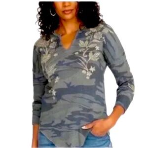 Johnny Was Camouflage Floral Embroidered Top
